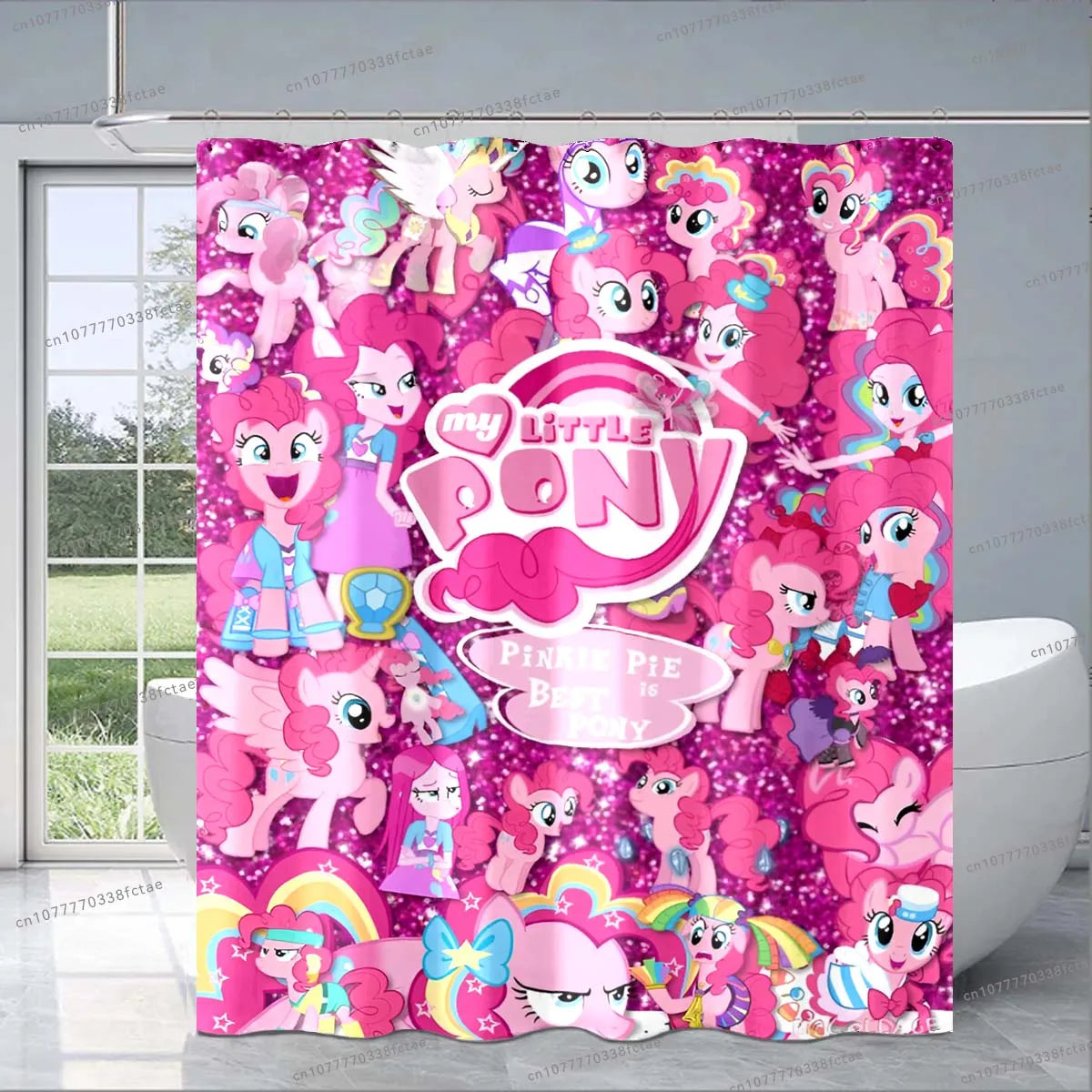 Cute Cartoon M-My Little Pony Pink Shower Curtain Kid's Bathroom Decoration Shower Curtain Design Collage Pattern Shower Curtain