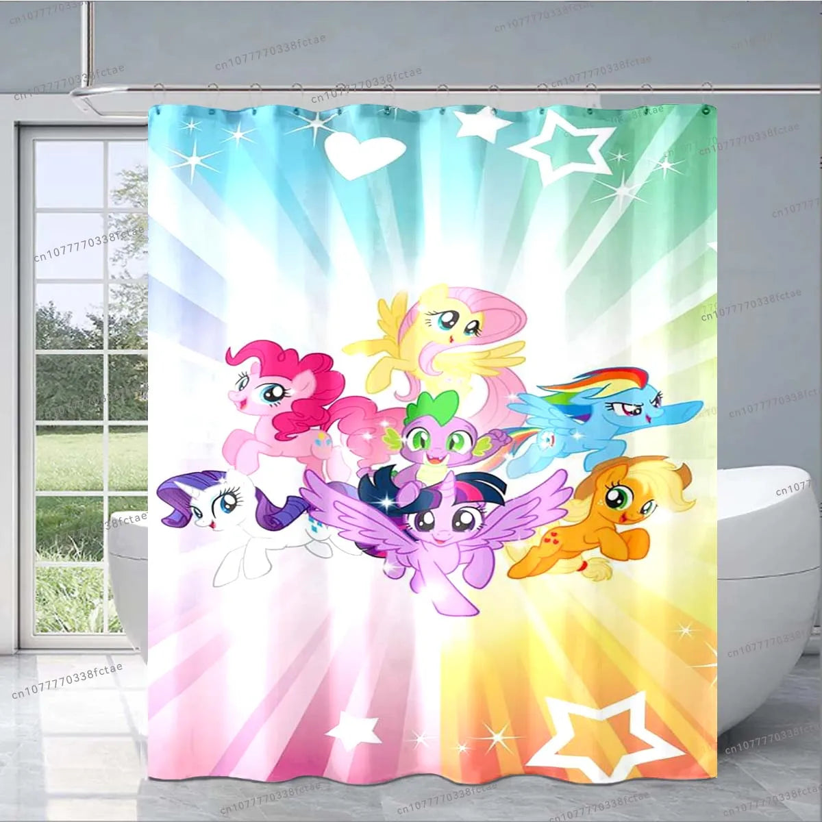 Cute Cartoon M-My Little Pony Pink Shower Curtain Kid's Bathroom Decoration Shower Curtain Design Collage Pattern Shower Curtain