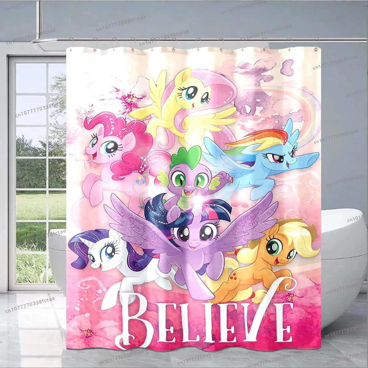 Cute Cartoon M-My Little Pony Pink Shower Curtain Kid's Bathroom Decoration Shower Curtain Design Collage Pattern Shower Curtain