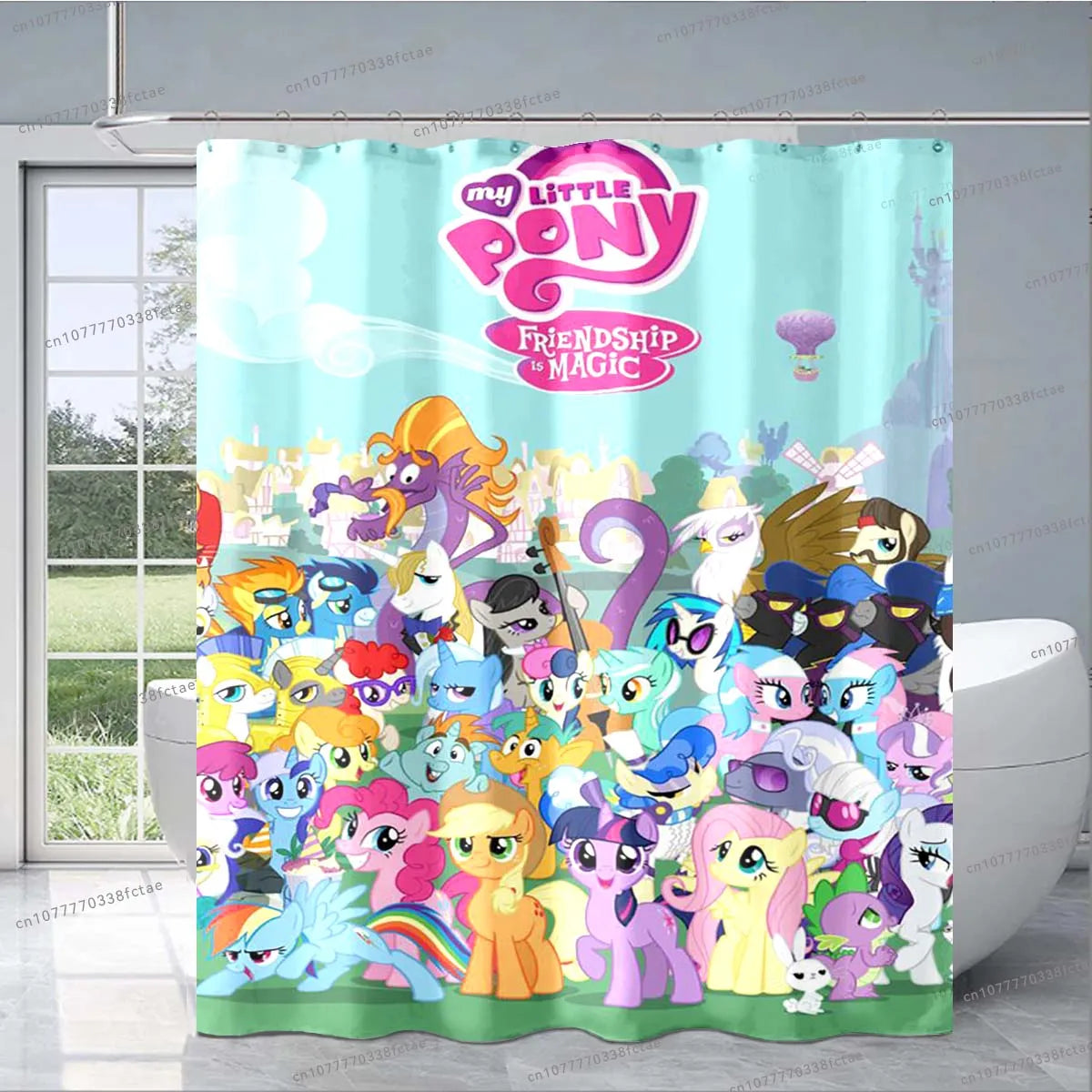 Cute Cartoon M-My Little Pony Pink Shower Curtain Kid's Bathroom Decoration Shower Curtain Design Collage Pattern Shower Curtain
