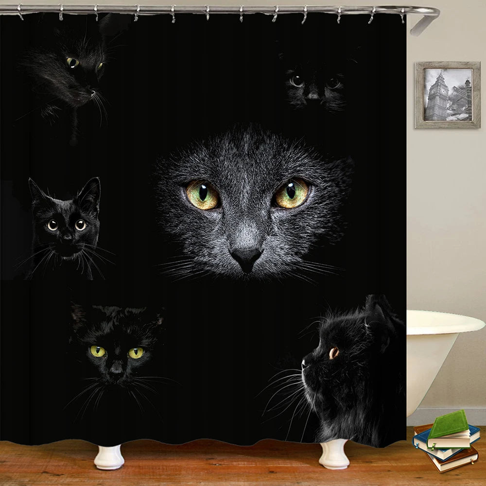 Cute Cat Animal Waterproof Polyester Shower Curtain with Hooks For Bathtub Bathroom Screens Home Decor Large Size Wall Cloth