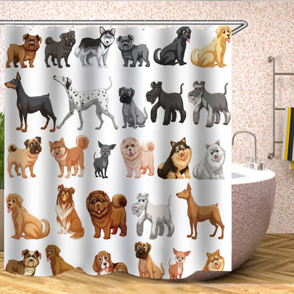 Cute Cat Animal Waterproof Polyester Shower Curtain with Hooks For Bathtub Bathroom Screens Home Decor Large Size Wall Cloth