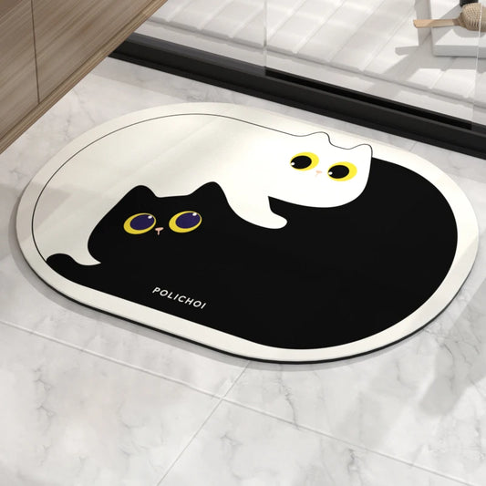 Cute Cat Bath Foot Mat Quick Dry Bathroom Floor Mats Super Absorbent Anti-slip Room Rug Shower Toilet Carpet Entrance Doormat
