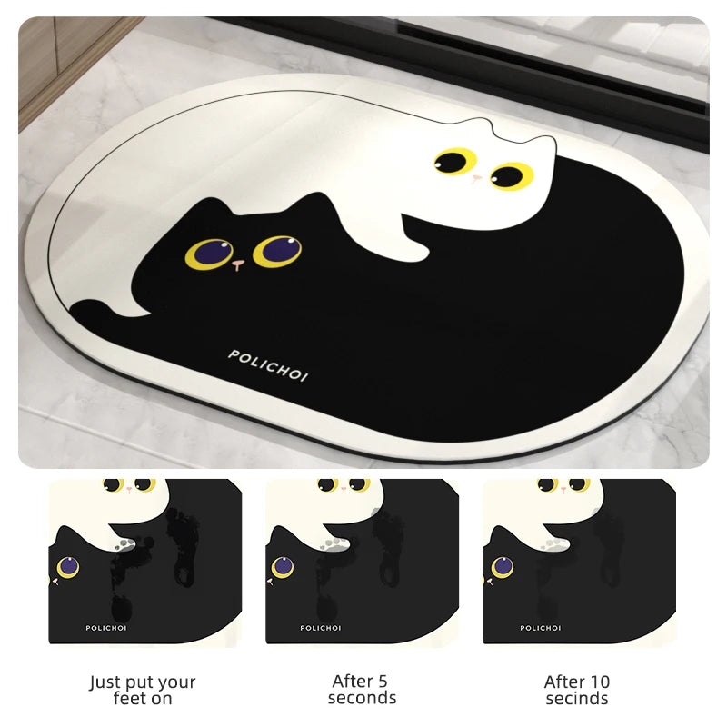 Cute Cat Bath Foot Mat Quick Dry Bathroom Floor Mats Super Absorbent Anti-slip Room Rug Shower Toilet Carpet Entrance Doormat