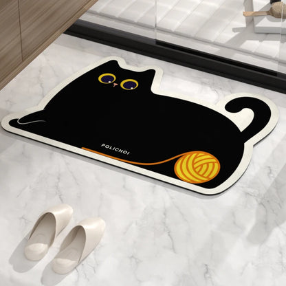 Cute Cat Bath Foot Mat Quick Dry Bathroom Floor Mats Super Absorbent Anti-slip Room Rug Shower Toilet Carpet Entrance Doormat