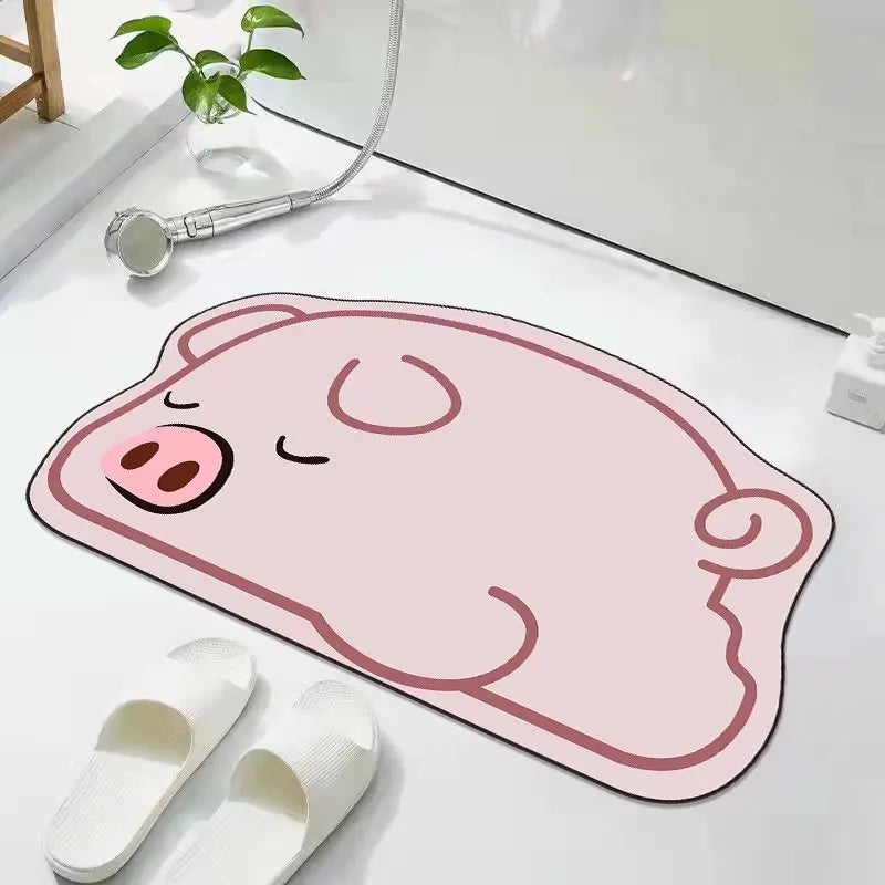 Cute Diatom Super Absorbent Bathroom Mat CartoonNon-Slip Mud Toilet Pad Quick-Drying Bath Mat Floor Mat