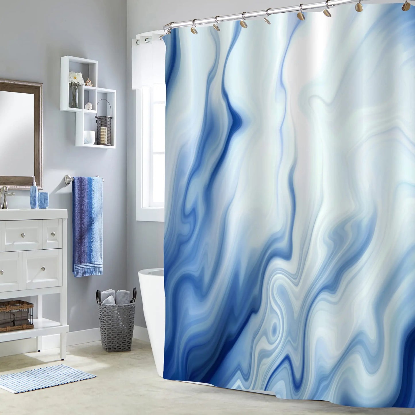 Delicate Gradient Shower Curtain Modern Minimalist Blue Green BAthroom Curtain Art Bathroom Waterproof Decoration With Hooks