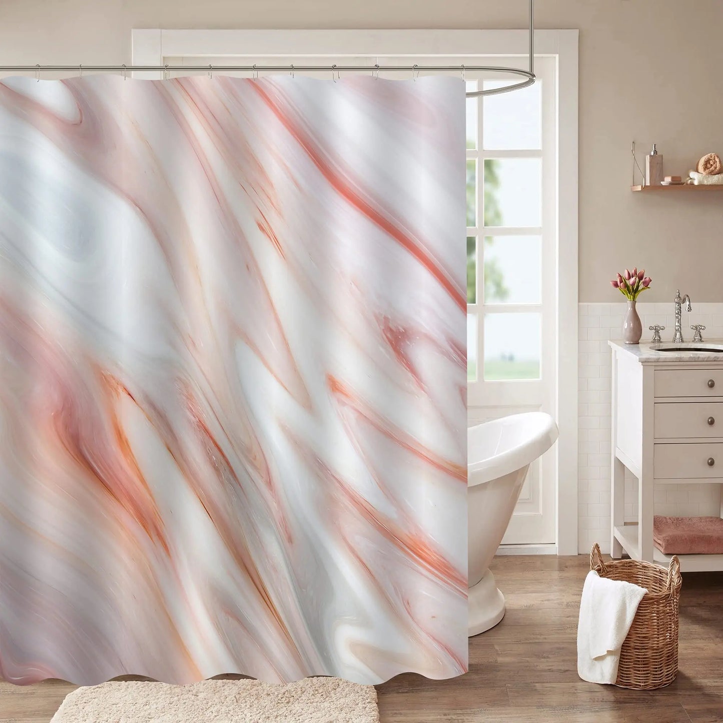 Delicate Gradient Shower Curtain Modern Minimalist Blue Green BAthroom Curtain Art Bathroom Waterproof Decoration With Hooks