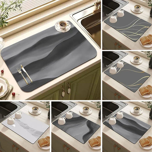 Diatom Mud Kitchen Dish Bowel Drainer Mat Super Absorbent Countertop Mat Dishes Dryer Pad Placemat Tapis Absorbant Vaiselle