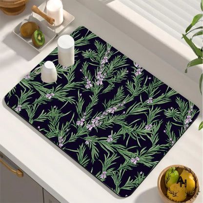 Dish Drying Mat, Printed Rubber Placemat Draining Pad, Non-Slip Super Absorbent Coffee Machine Mat, Dining Table Decorations