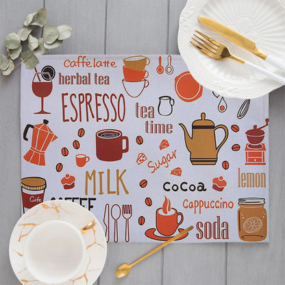 Drinking Coffee Placemat Linen Fabric Table Mat Tableware Cartoon Dining Table Pads Coaster Bar Kitchen Restaurant Cup pads