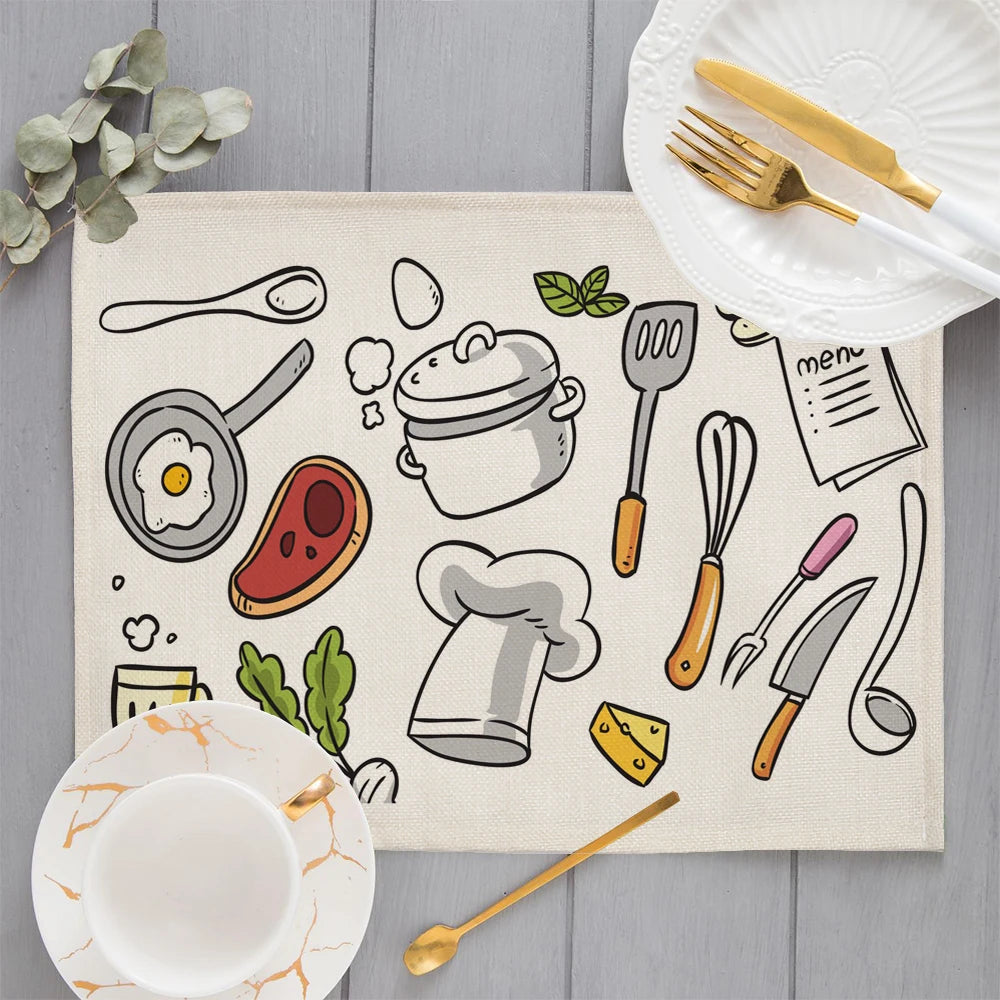 Drinking Coffee Placemat Linen Fabric Table Mat Tableware Cartoon Dining Table Pads Coaster Bar Kitchen Restaurant Cup pads