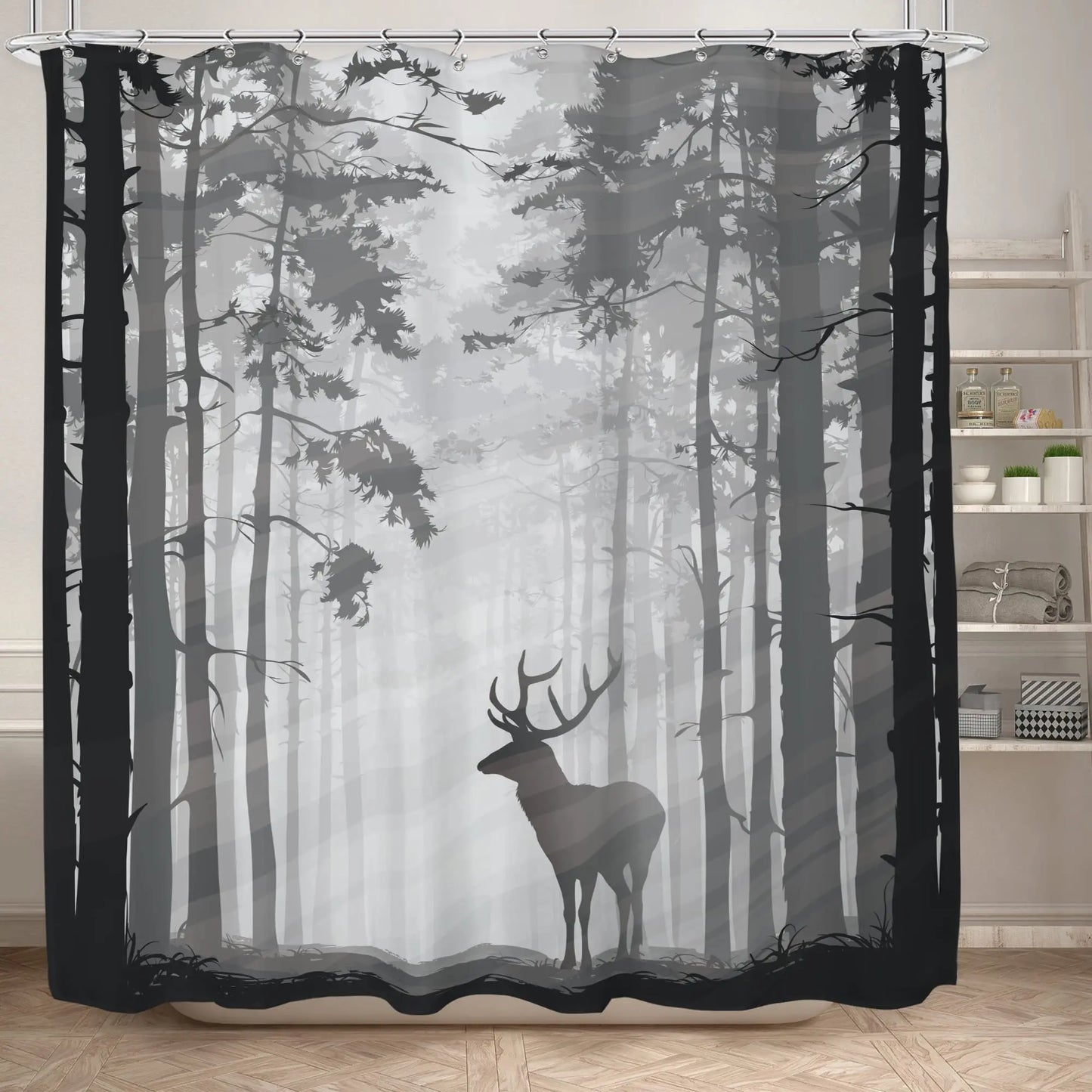 Elk Shower Curtain Animals Theme Deer Safair In Stream River At Forest Sunset Shower Curtain Fabric Bathroom Decor Curtains