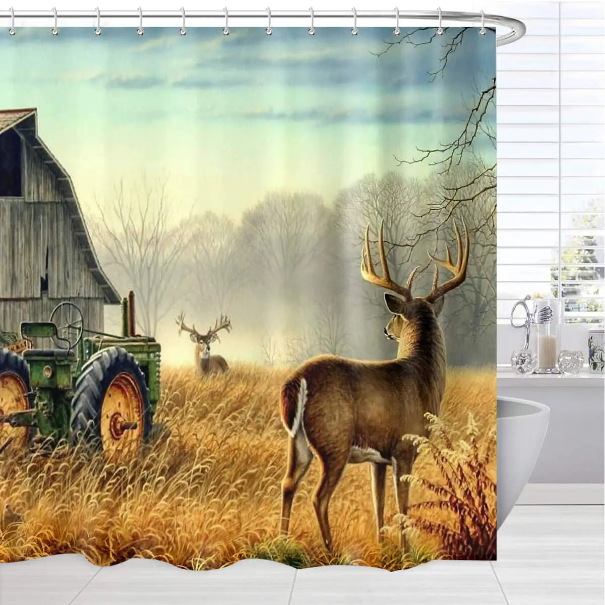 Elk Shower Curtain Animals Theme Deer Safair In Stream River At Forest Sunset Shower Curtain Fabric Bathroom Decor Curtains