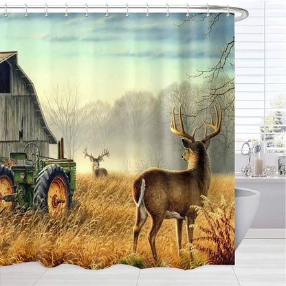 Elk Shower Curtain Animals Theme Deer Safair In Stream River At Forest Sunset Shower Curtain Fabric Bathroom Decor Curtains