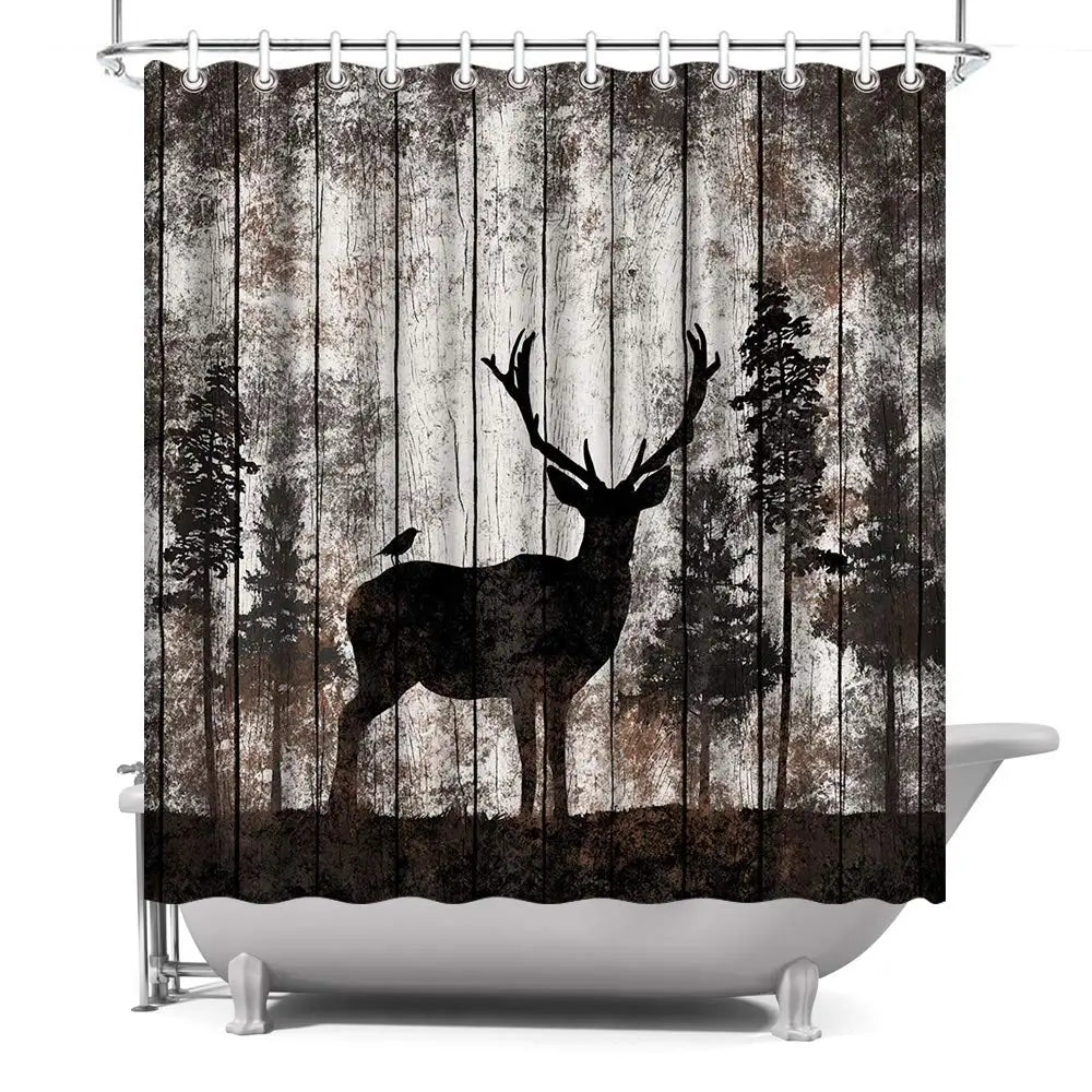 Elk Shower Curtain Animals Theme Deer Safair In Stream River At Forest Sunset Shower Curtain Fabric Bathroom Decor Curtains