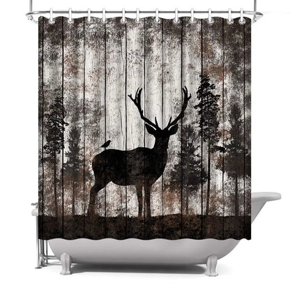 Elk Shower Curtain Animals Theme Deer Safair In Stream River At Forest Sunset Shower Curtain Fabric Bathroom Decor Curtains