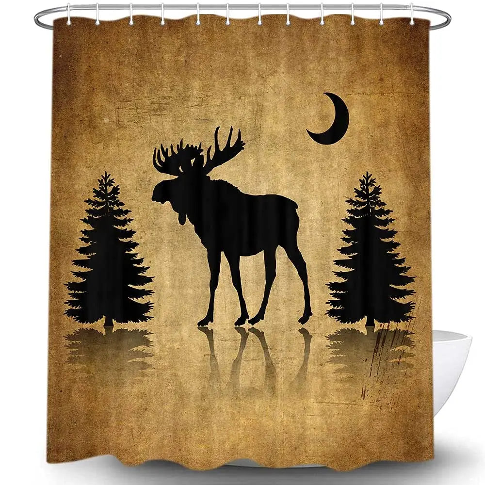 Elk Shower Curtain Animals Theme Deer Safair In Stream River At Forest Sunset Shower Curtain Fabric Bathroom Decor Curtains