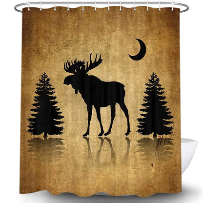 Elk Shower Curtain Animals Theme Deer Safair In Stream River At Forest Sunset Shower Curtain Fabric Bathroom Decor Curtains