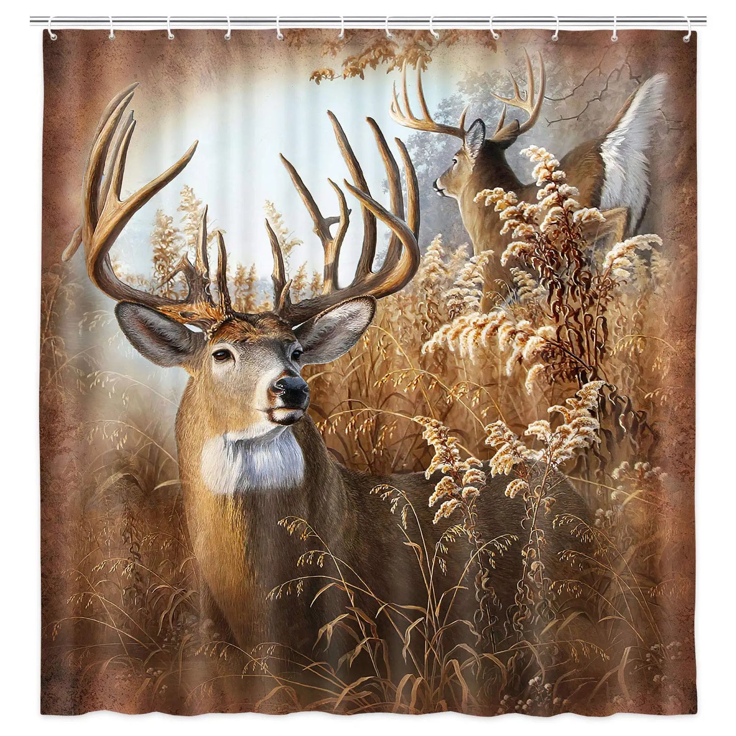 Elk Shower Curtain Animals Theme Deer Safair In Stream River At Forest Sunset Shower Curtain Fabric Bathroom Decor Curtains