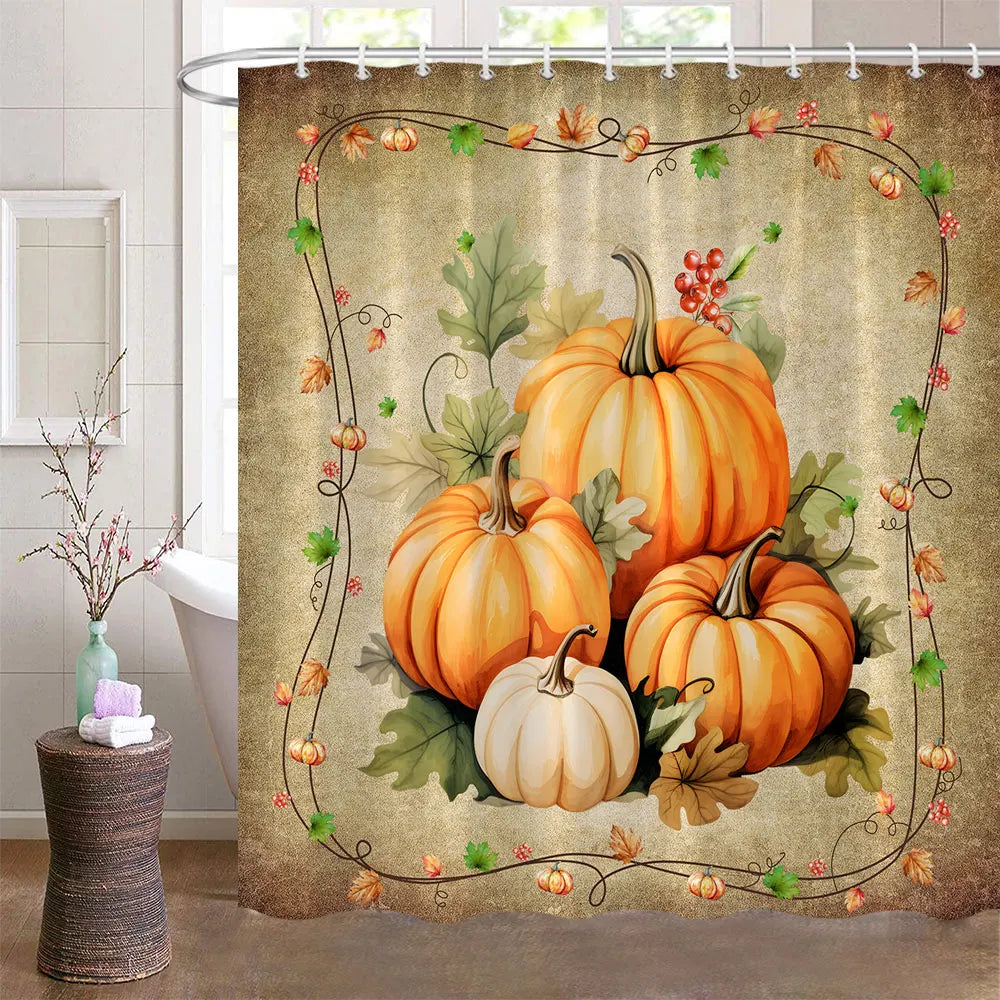 Fall Shower Curtains for Bathroom Autumn Pumpkin Harvest Farmhouse Thanksgiving Halloween Shower Bath With Hooks Bathroom Decor