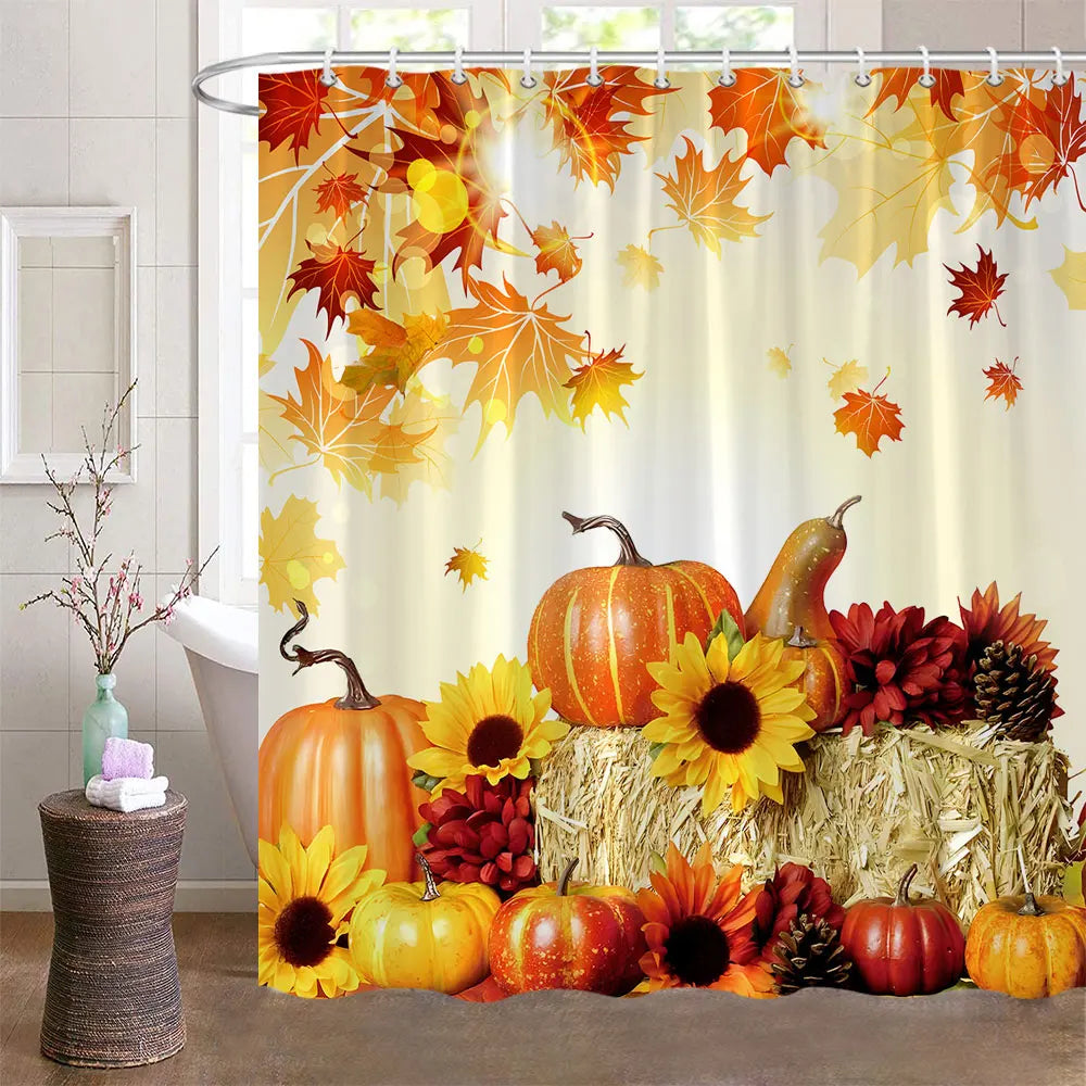 Fall Shower Curtains for Bathroom Autumn Pumpkin Harvest Farmhouse Thanksgiving Halloween Shower Bath With Hooks Bathroom Decor