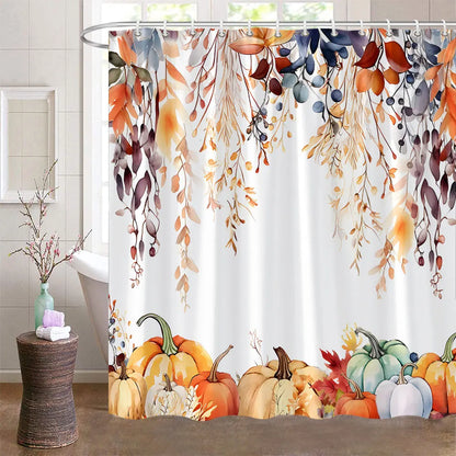 Fall Shower Curtains for Bathroom Autumn Pumpkin Harvest Farmhouse Thanksgiving Halloween Shower Bath With Hooks Bathroom Decor