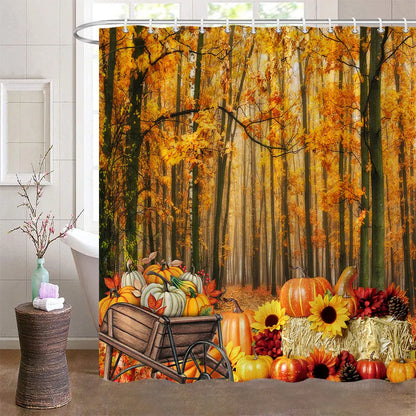 Fall Shower Curtains for Bathroom Autumn Pumpkin Harvest Farmhouse Thanksgiving Halloween Shower Bath With Hooks Bathroom Decor