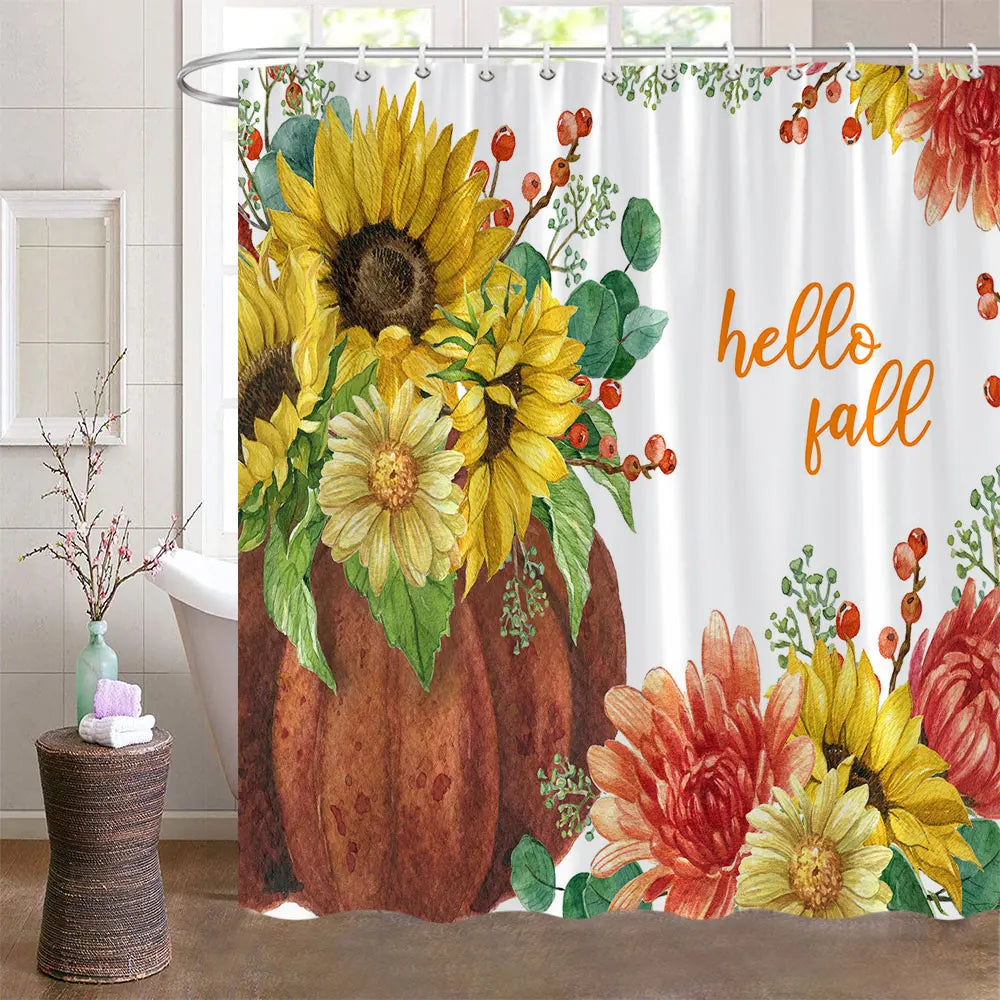 Fall Shower Curtains for Bathroom Autumn Pumpkin Harvest Farmhouse Thanksgiving Halloween Shower Bath With Hooks Bathroom Decor