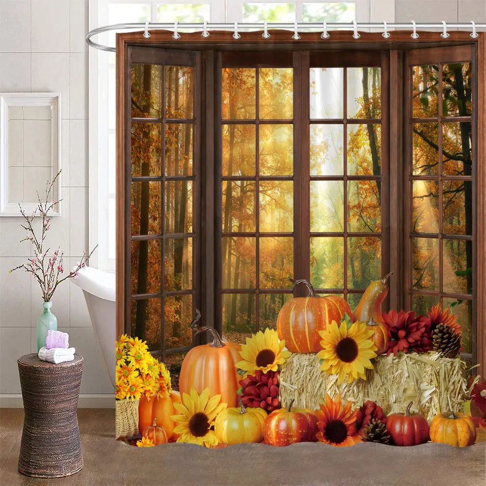 Fall Shower Curtains for Bathroom Autumn Pumpkin Harvest Farmhouse Thanksgiving Halloween Shower Bath With Hooks Bathroom Decor