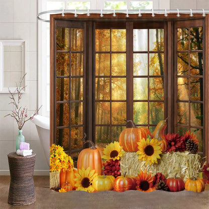 Fall Shower Curtains for Bathroom Autumn Pumpkin Harvest Farmhouse Thanksgiving Halloween Shower Bath With Hooks Bathroom Decor