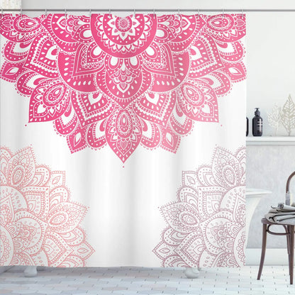 Floral Shower Curtain Eastern Mandala Design Oceanic Nautical Ombre Colors Ornamental Ethnic Illustration Fabric Bathroom Sets
