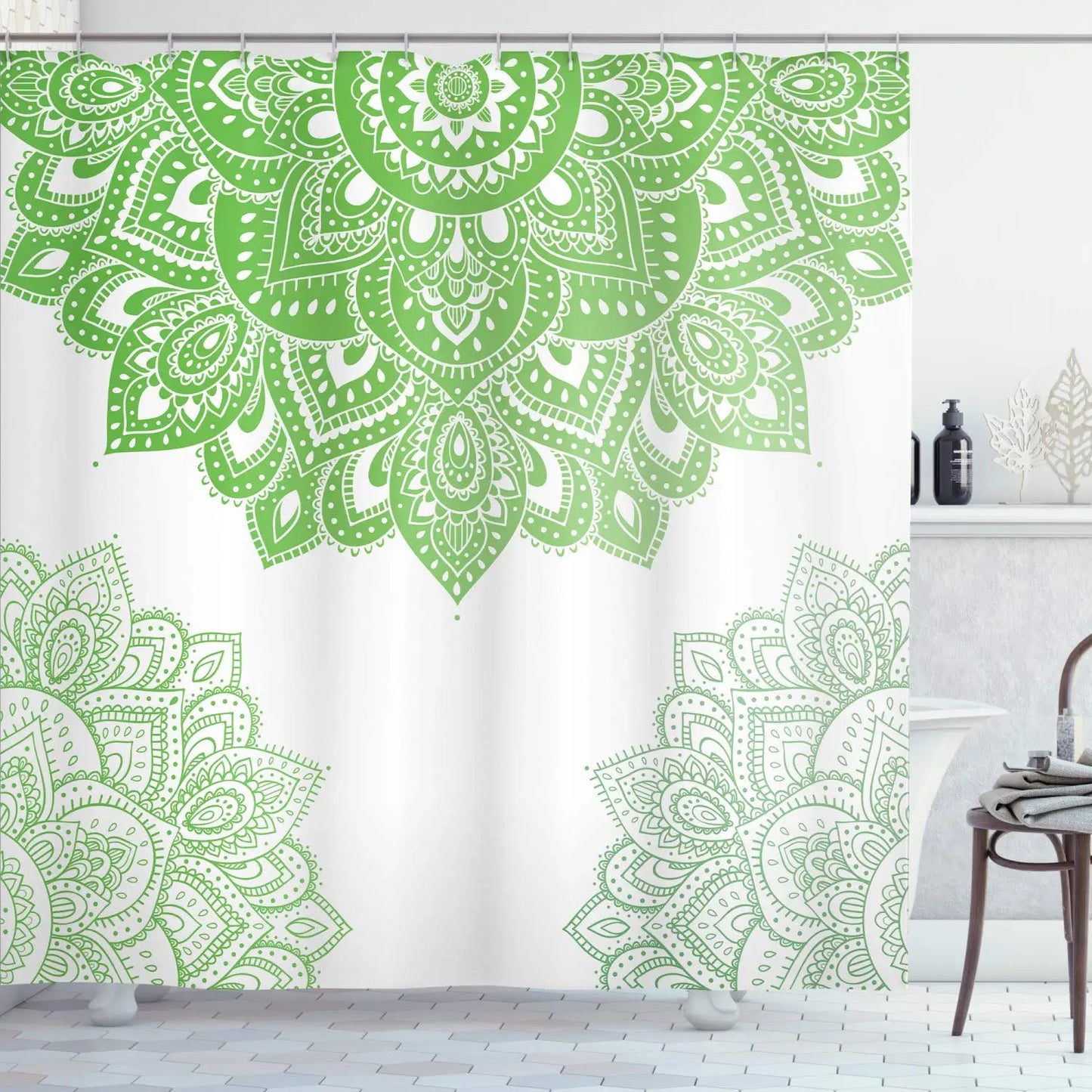 Floral Shower Curtain Eastern Mandala Design Oceanic Nautical Ombre Colors Ornamental Ethnic Illustration Fabric Bathroom Sets