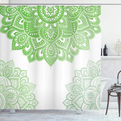 Floral Shower Curtain Eastern Mandala Design Oceanic Nautical Ombre Colors Ornamental Ethnic Illustration Fabric Bathroom Sets