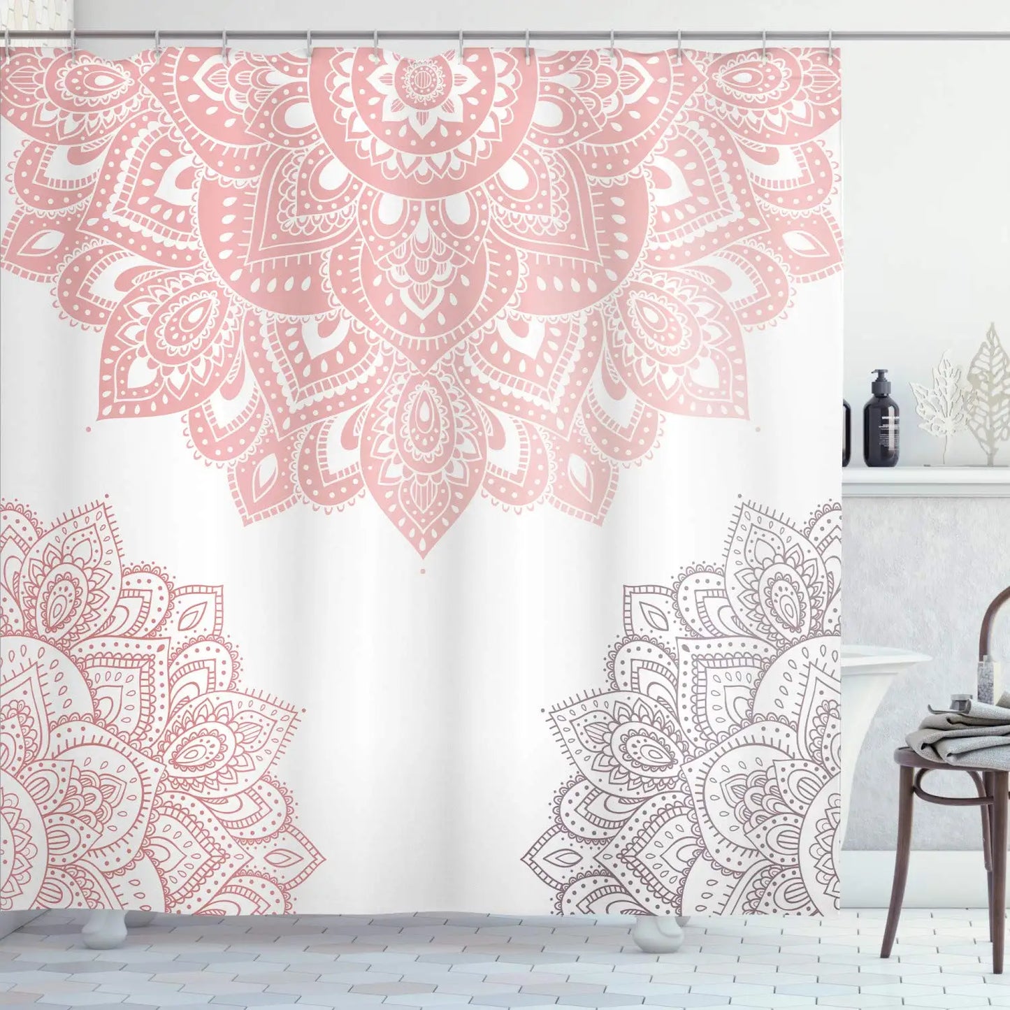 Floral Shower Curtain Eastern Mandala Design Oceanic Nautical Ombre Colors Ornamental Ethnic Illustration Fabric Bathroom Sets