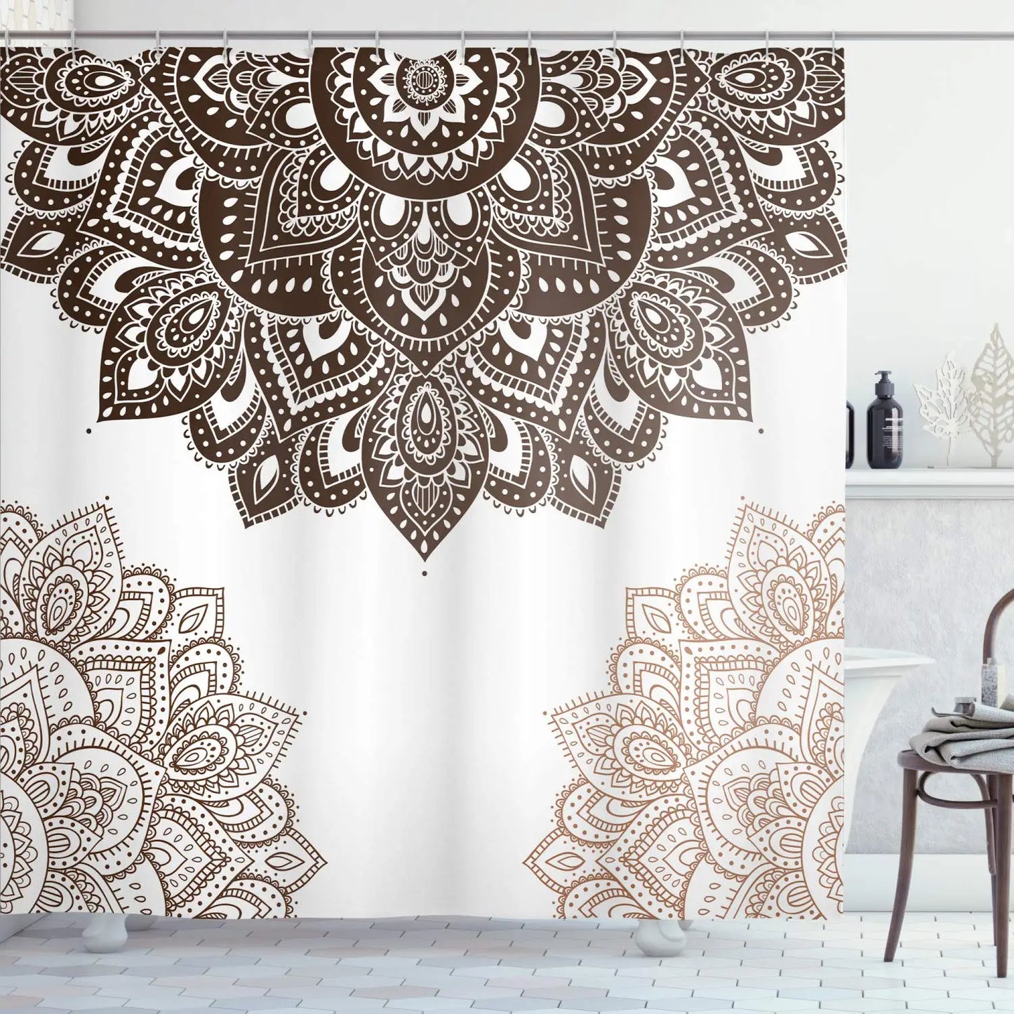 Floral Shower Curtain Eastern Mandala Design Oceanic Nautical Ombre Colors Ornamental Ethnic Illustration Fabric Bathroom Sets