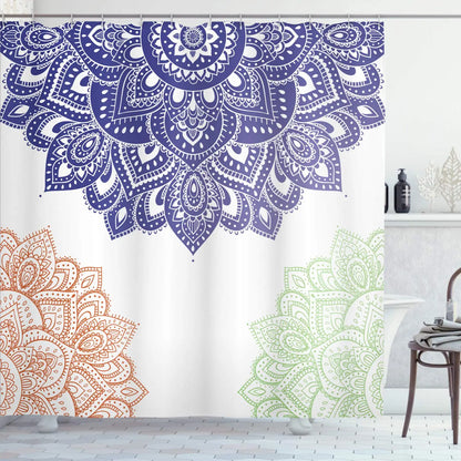 Floral Shower Curtain Eastern Mandala Design Oceanic Nautical Ombre Colors Ornamental Ethnic Illustration Fabric Bathroom Sets