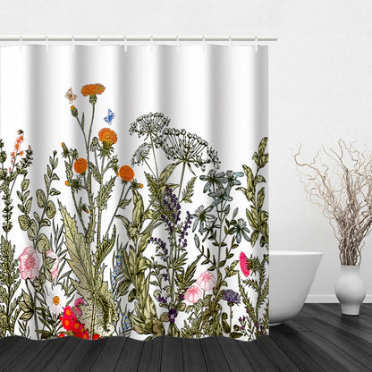 Flower and Plant Hook Shower Curtain Modern Polyester Waterproof Digital Printing Shower Curtain