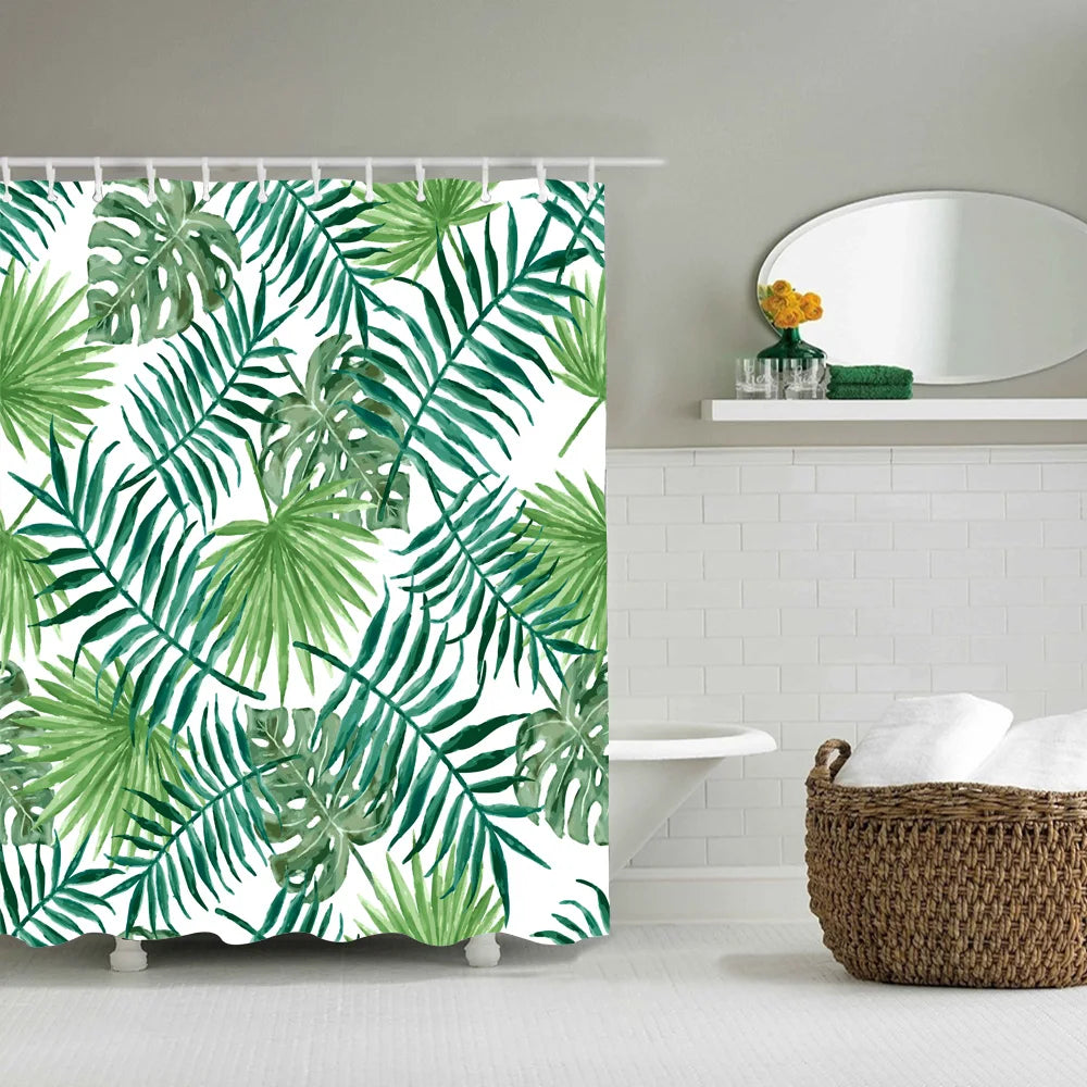 Flower and Plant Hook Shower Curtain Modern Polyester Waterproof Digital Printing Shower Curtain