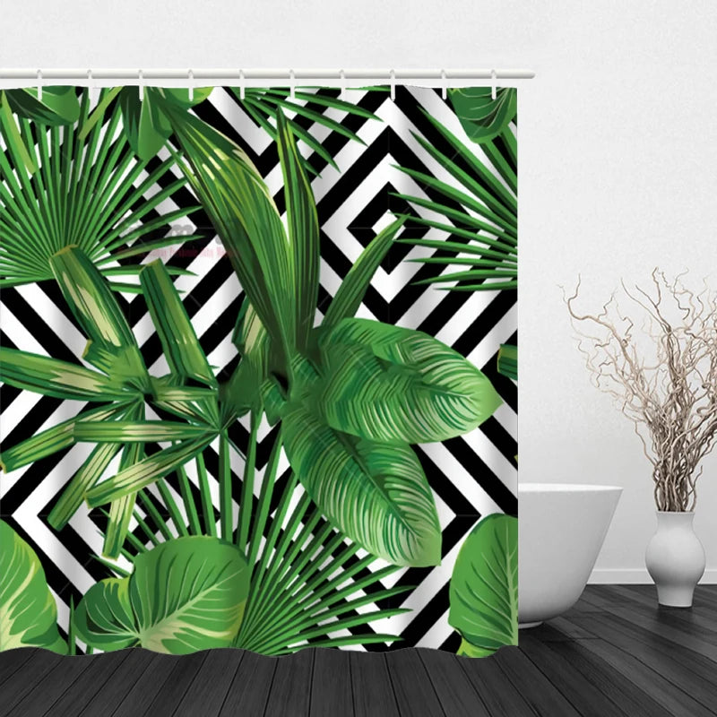 Flower and Plant Hook Shower Curtain Modern Polyester Waterproof Digital Printing Shower Curtain