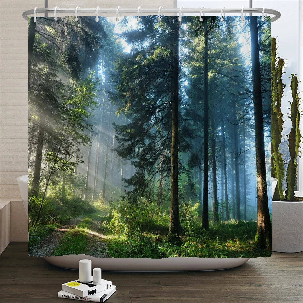Forest Natural Scenery Shower Curtains 3d Printing Bath Curtains Polyester Washable Fabric With Hooks Home Decorative Screen