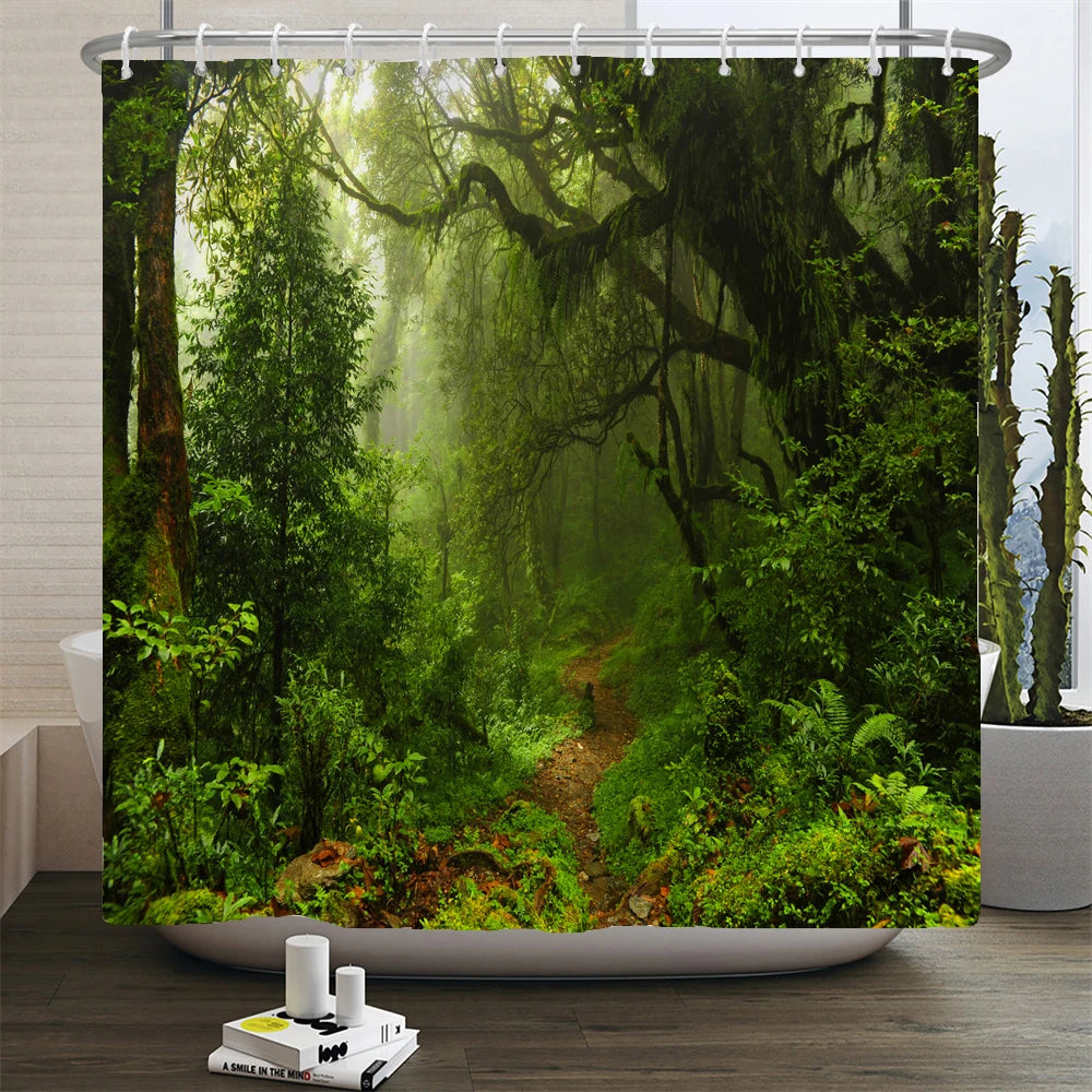 Forest Natural Scenery Shower Curtains 3d Printing Bath Curtains Polyester Washable Fabric With Hooks Home Decorative Screen