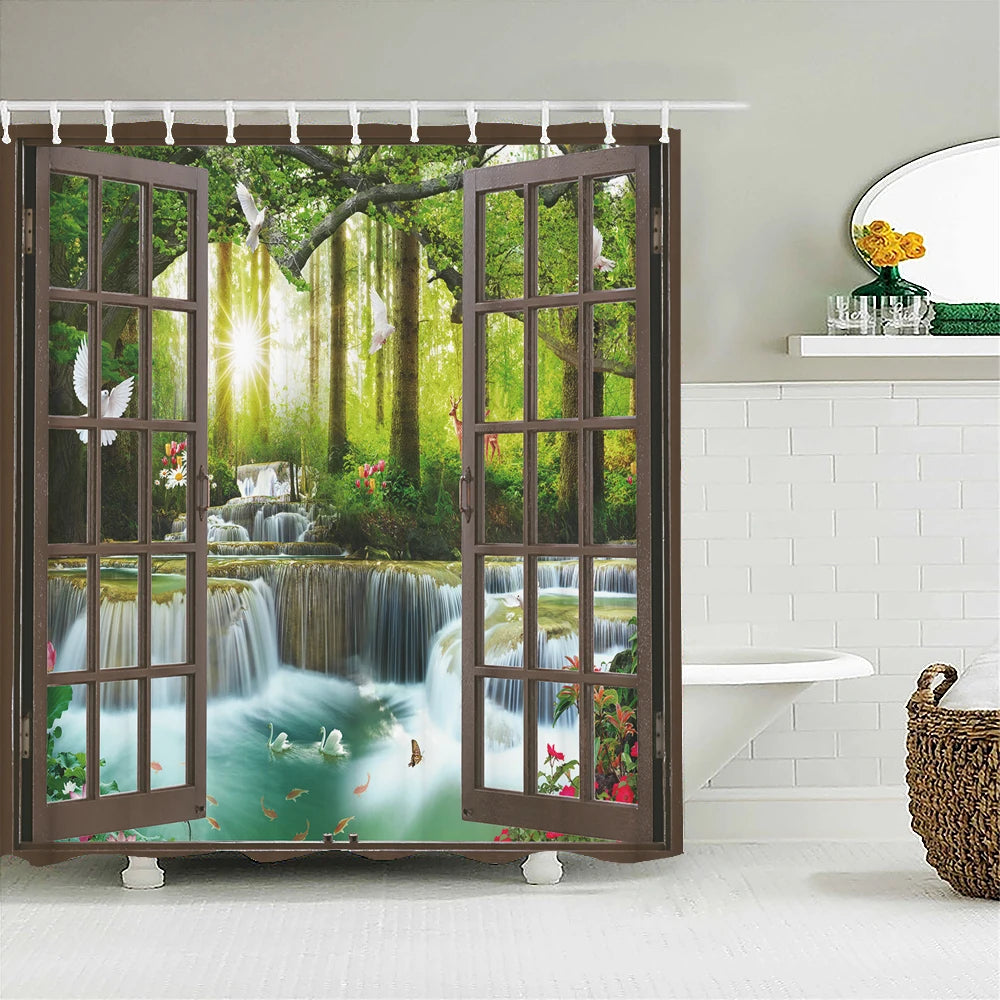 Forest Natural Scenery Shower Curtains 3d Printing Bath Curtains Polyester Washable Fabric With Hooks Home Decorative Screen