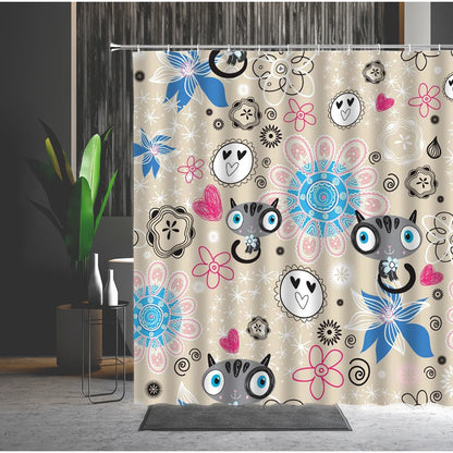 Funny Cat Shower Curtain Cute Cartoon Lion Dinosaur Animal Bathtub Screen Waterproof Polyester Curtains for Kids Toilet Bathroom
