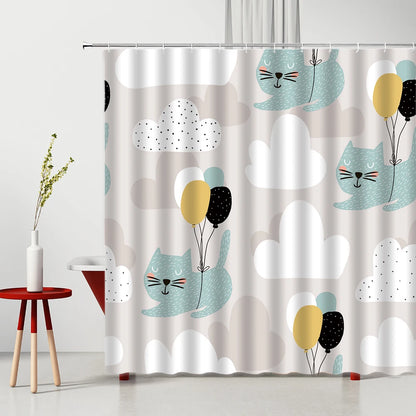 Funny Cat Shower Curtain Cute Cartoon Lion Dinosaur Animal Bathtub Screen Waterproof Polyester Curtains for Kids Toilet Bathroom