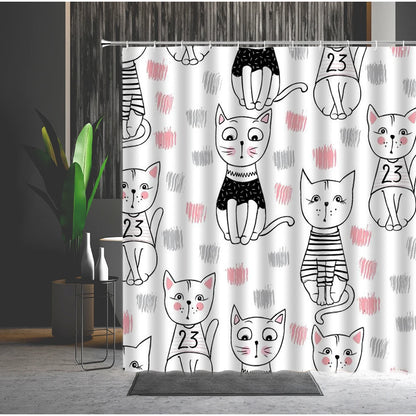 Funny Cat Shower Curtain Cute Cartoon Lion Dinosaur Animal Bathtub Screen Waterproof Polyester Curtains for Kids Toilet Bathroom