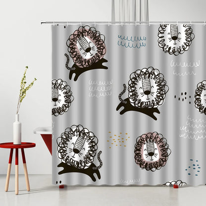 Funny Cat Shower Curtain Cute Cartoon Lion Dinosaur Animal Bathtub Screen Waterproof Polyester Curtains for Kids Toilet Bathroom