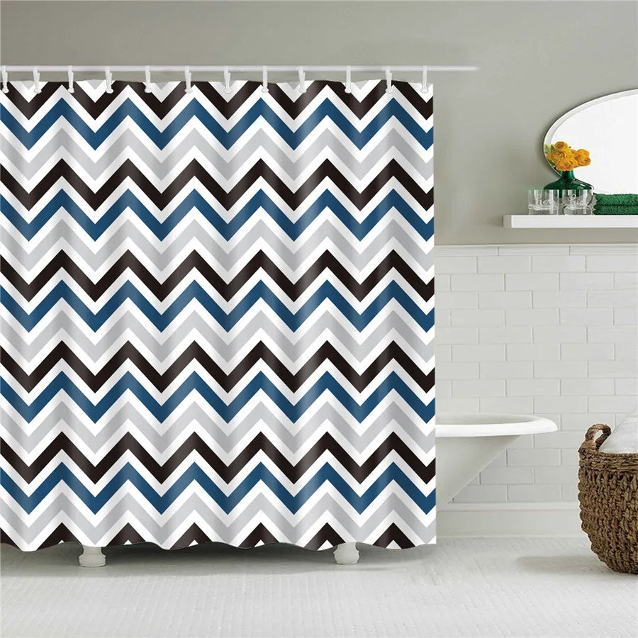 Geometric Shower Curtain Black White Stripes Modern Minimalist Home Decor Bathroom Curtain Bath Accessories Set Polyester Fabric