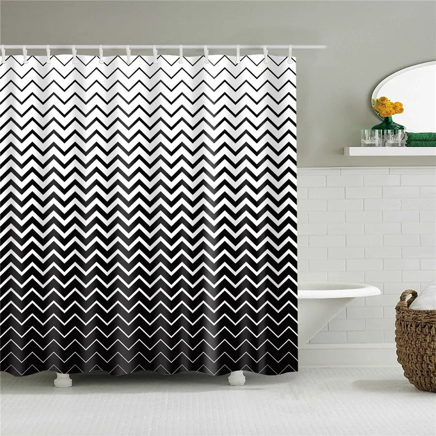 Geometric Shower Curtain Black White Stripes Modern Minimalist Home Decor Bathroom Curtain Bath Accessories Set Polyester Fabric