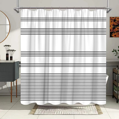 Geometric Shower Curtain Black White Stripes Modern Minimalist Home Decor Bathroom Curtain Bath Accessories Set Polyester Fabric